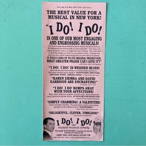One Sided Flyer I Do! I Do! Off Broadway Karen Ziemba David Garrison Thin Paper